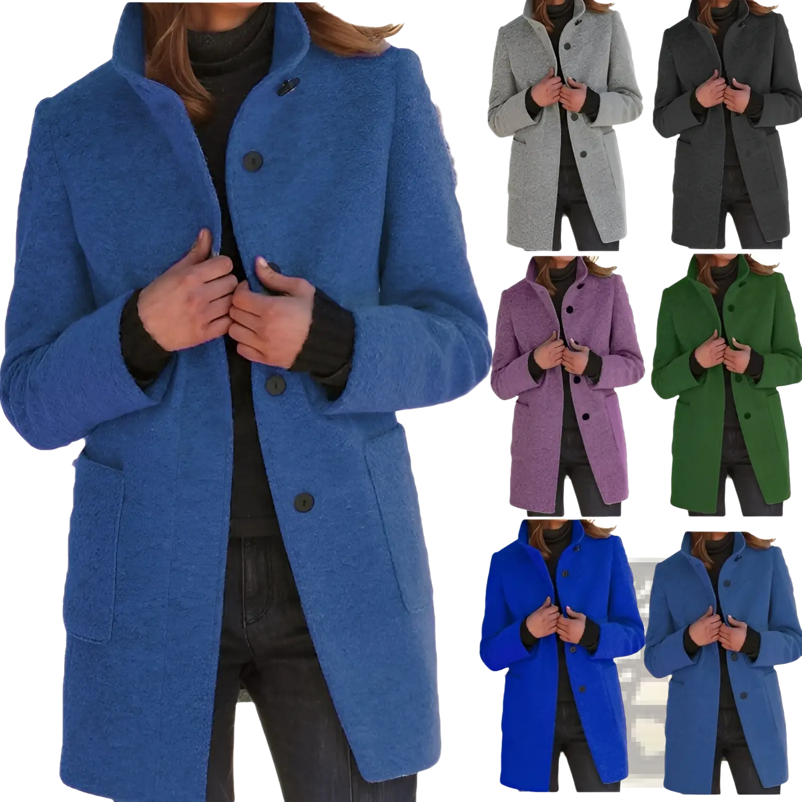 Woolen Stand Collar Winter Coat for Women