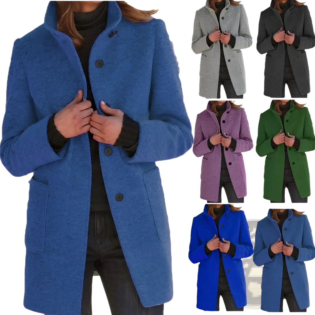 Woolen Stand Collar Winter Coat for Women