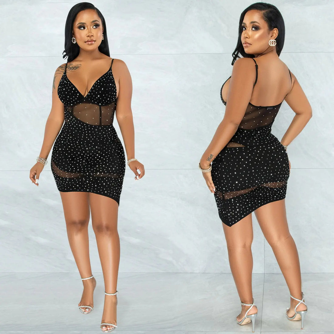 Hot Diamond Irregular Sling Dress for Nightclub Wear
